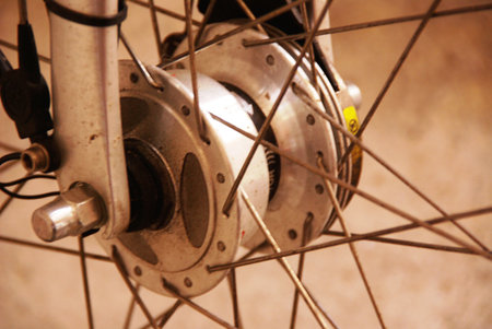 The breaks in the front wheel of a bikeの写真素材