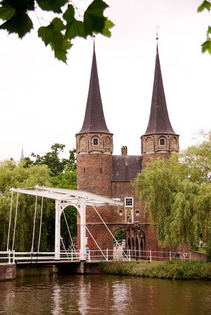 The historical east gate of Delft, the Netherlandsの写真素材