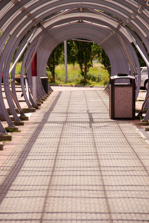 Covered footpath at a parking lotの写真素材