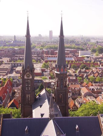 View at Delft, the Netherlands, with the Maria Jesse church in frontの写真素材