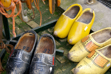 Old painted wooden shoes