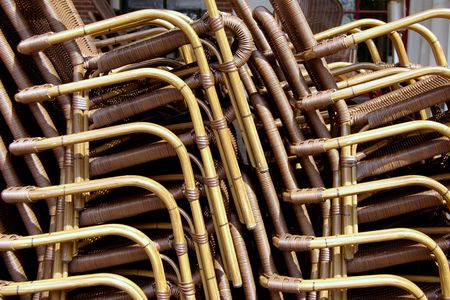 Stored chairs at a terraceの写真素材
