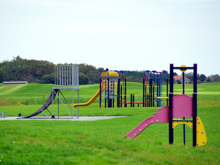 Chutes and a monkeybar at a playground
