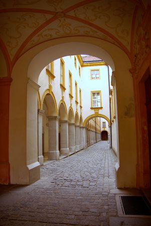 A street in Melk abbey, Austriaの写真素材