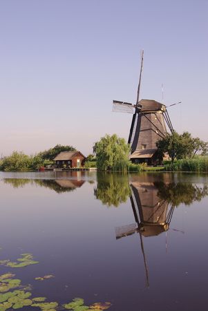 A mill at Kinderdijk in the Netherlandsの写真素材