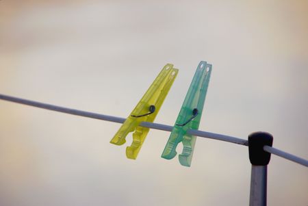 Clothepins at a lineの写真素材