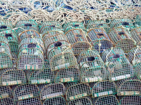 Basket fish traps in Cascais in Portugal to catch crab and lobster in the atlantic ocean