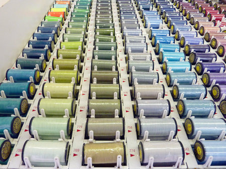 Spools with colorful sewing threads