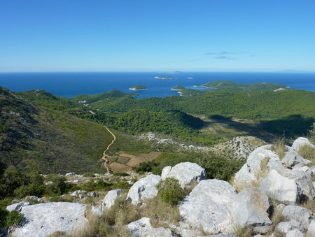 The island Lastovo in Croatia with a view at the Adriatic seaの写真素材