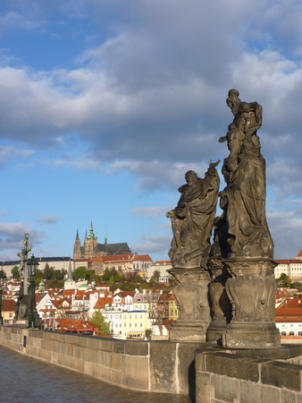 Statue at the Charles bridge in Prague in the Czech Republicの写真素材