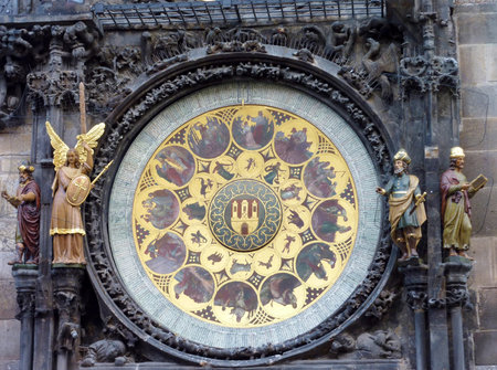The monumental clock of the town hall in Prague in the Czech republic