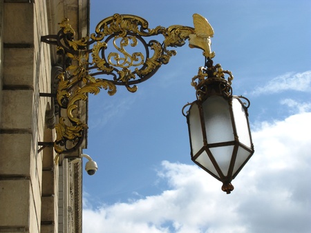 An ancient lantern in a cityの写真素材