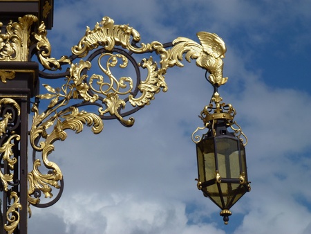 An ancient lantern in a cityの写真素材