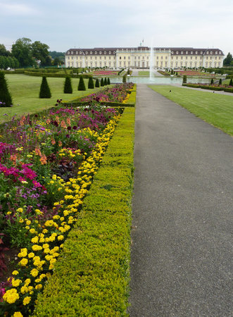 The baroque gardens of Ludwigsburg castle in Baden Wuertemberg in Germany during the summerのeditorial素材