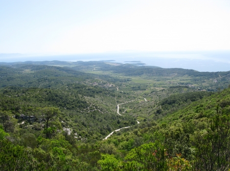 A footpath through the landscape of the inlands of the island Vis in Croatiaの写真素材