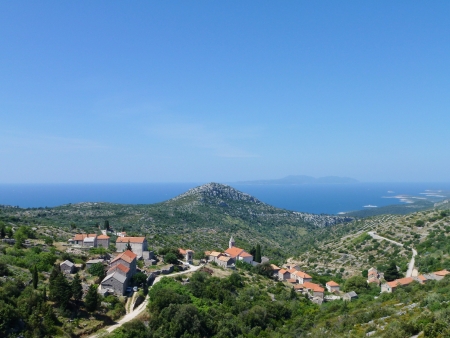 View at the village Velo Grablje in the hills of the island Hvar of Croatiaの写真素材