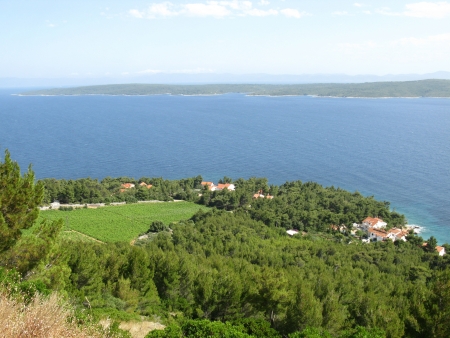 Panoramic view at the landscape of the island Hvar the island Scedro and the Adriatic sea of Croatiaの写真素材