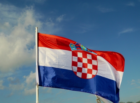 The Crotian flag blowing in the windの写真素材