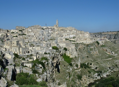 A view on the historic city Matera with the Canyon of Matera  in Basilicata in Italyの写真素材