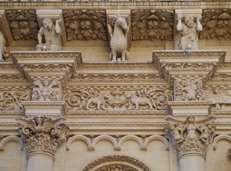 A detail of the church of the holy cross  Basilica Santa Croce  in Lecce in Italyの写真素材