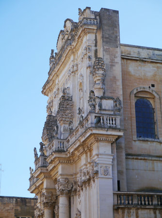 The decorated front of the church of St John the Baptist at Rosario in Lecce in Italyの写真素材