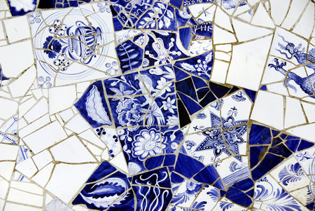 A mosaic of Delft blue porcelainの写真素材