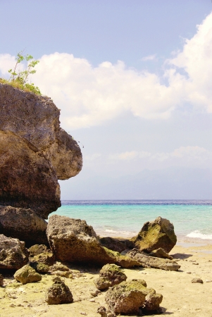The beach with a rock on Sumilon island in the Philippinesの写真素材