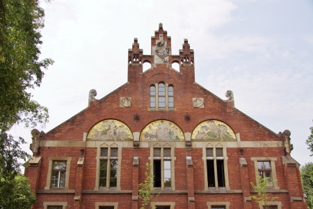 The decorated building of the polish gymnastic society falcon in Krakow in Polandのeditorial素材