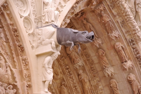 A gargoyle of The cathedral in the French city Reims in Franceの写真素材