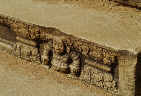 A detail of the queens pavilion in the ancient capital  Anuradhapura in Sri Lankaの写真素材