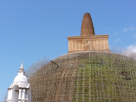 Restoration of the Abhayagiri dagoba  Stupa  in the ancient capital  Anuradhapura in Sri Lankaの写真素材