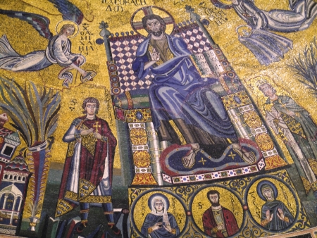 The  colorful stone mosaic of the ambrosius church in Milan in Italyのeditorial素材