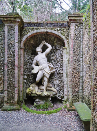 One of the sculptures in the garden of the villa Garzoni in Collodi in Italy