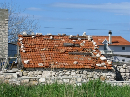 An old barn with orange tilesの写真素材