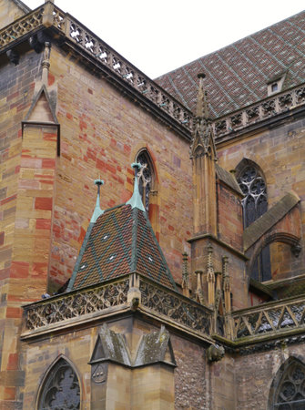 The Saint Martins cathedral in Colmar in the Alsace in Franceの写真素材