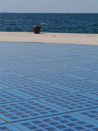 Greetings to the sun consist of glass panels on the quay of Zadar in Croatiaの写真素材