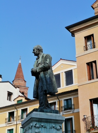 The statue of Fidele  Lampertico in Vicenza in Italyの写真素材