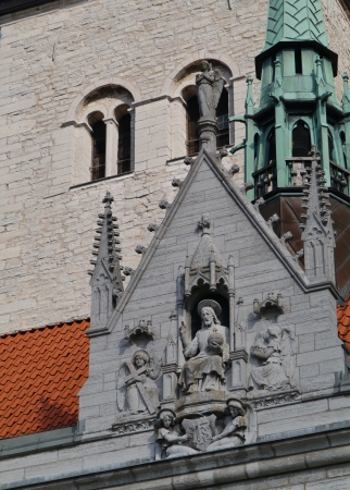 A detail of the saint Maria cathedral of Visby on the island Gotland in Swedenの写真素材