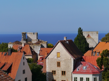 A view of the city Visby on the island Gotland in Swedenの写真素材