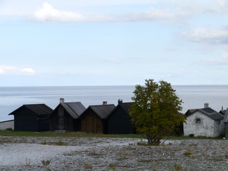 Fisherman houses on the island Faro in Swedenの写真素材