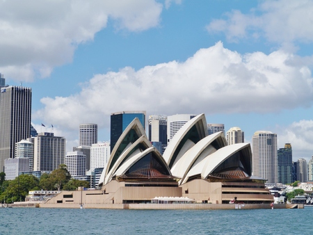 View of Sydney harbour with the Opera house and the central business centre in Australiaのeditorial素材