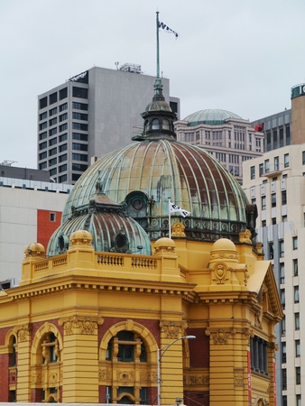 The historic Flinders station in Melbourne in Victoria in Australiaの写真素材