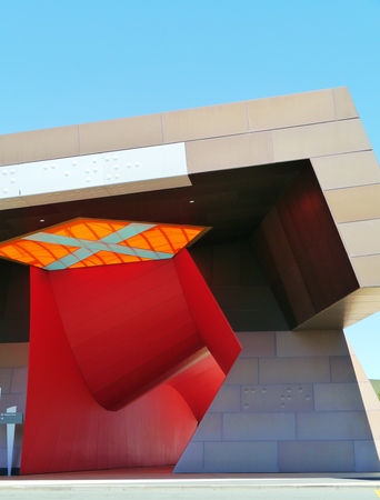 The colorful National Museum of Australia on the Acton peninsula in the capital Canberraのeditorial素材