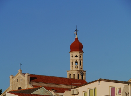 The Parish church of St Francis of the village Betina at the north-eastercoast of the Island Murter in Croatiaの写真素材