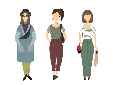 Silhouettes of girls, young women. Set of female figures. Vector illustration.のイラスト素材