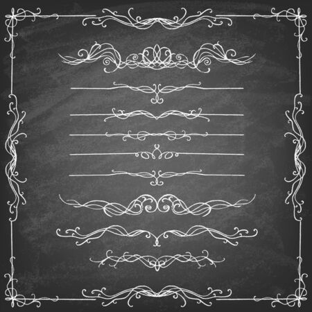Vintage Calligraphy Chalkboard Design Elements. Set of decorative design elements and page decor. Classic curves and curly lines. Vector illustration.のイラスト素材