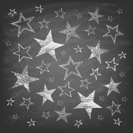 Set of hand drawn stars on chalkboard background. Vector illustration.のイラスト素材