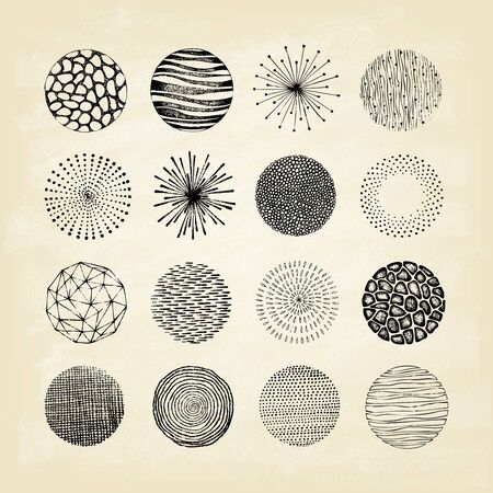 Collection of trendy Hand Drawn circles textures. Isolated. Vector illustration.のイラスト素材