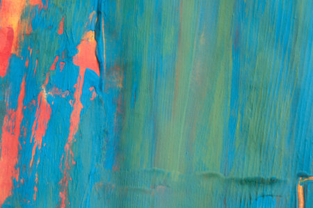 Abstract painting, blue green and orange, detail