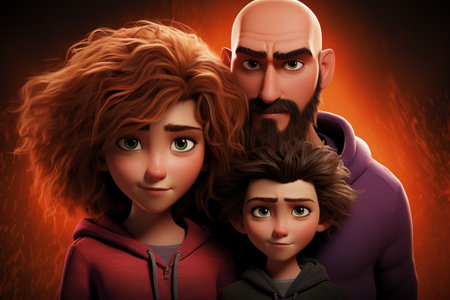 3d rendering of a family with a sad man and a womanの素材